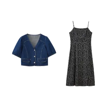 SHUIYUNJIAN Skirt Set Women's Denim Blue Floral
