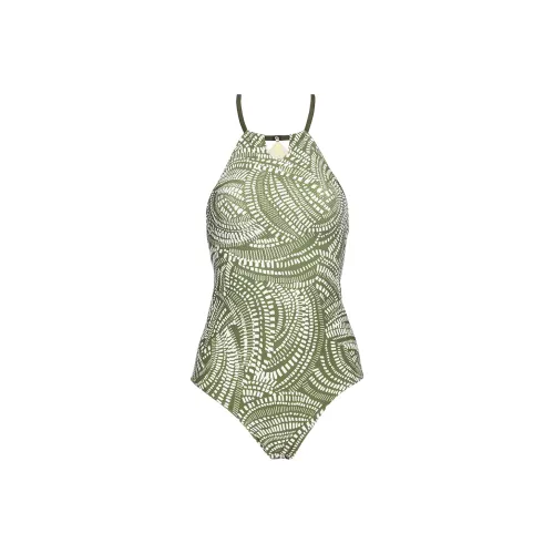 Selmark Women's Geometric Pattern Open Back Triangle One Piece Swimsuit Beige