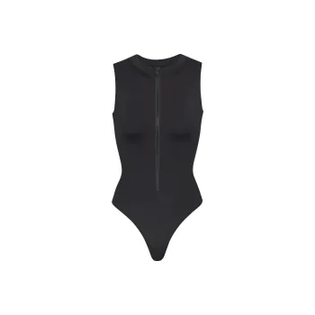 Skims Jelly Sheer Crew Neck Bodysuit Onyx