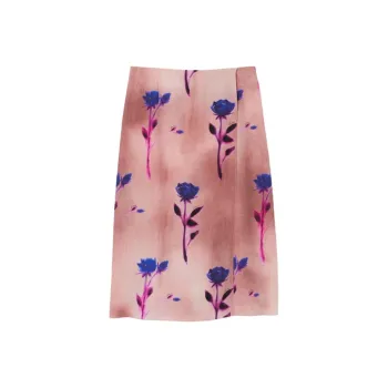GUCCI Flora-Print Crepe De Chine Skirt Casual Long Skirts Women's Pink