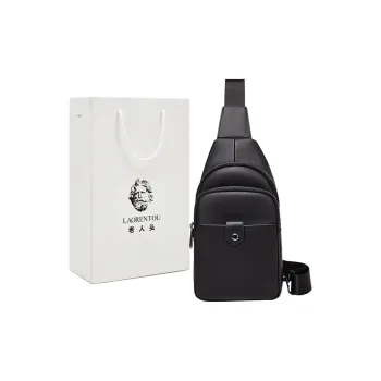 Old Man's Head Top Grain Cow Leather Sling Bag Men's Black