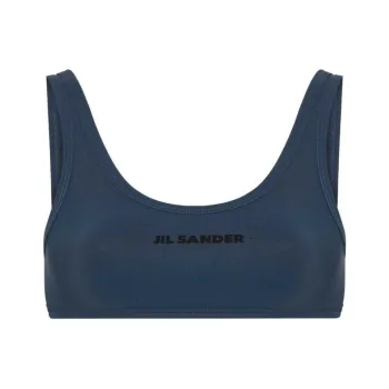 JIL SANDER + Logo Printed Scoop Neck Bikini Top