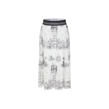 DEGAIA Casual Long Skirt Women's Black Positioning Floral