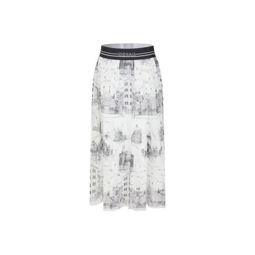 DEGAIA Casual Long Skirt Women's Black Positioning Floral