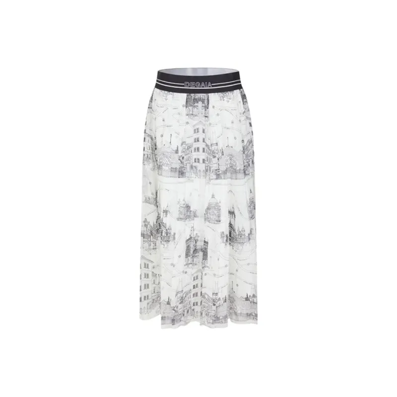 DEGAIA Casual Long Skirt Women's Black Positioning Floral-0