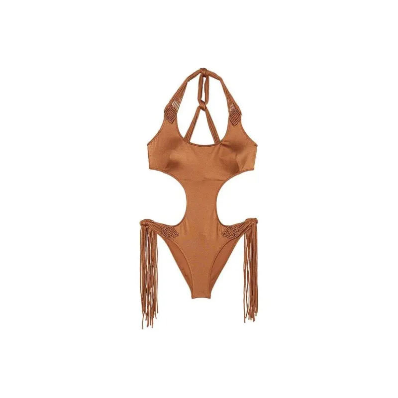 Victoria's Secret PINKArchivesSwim MacrameFringeMonokiniOne-PieceSwimsuit/C One-piece Swimsuit Women's Caramel-0