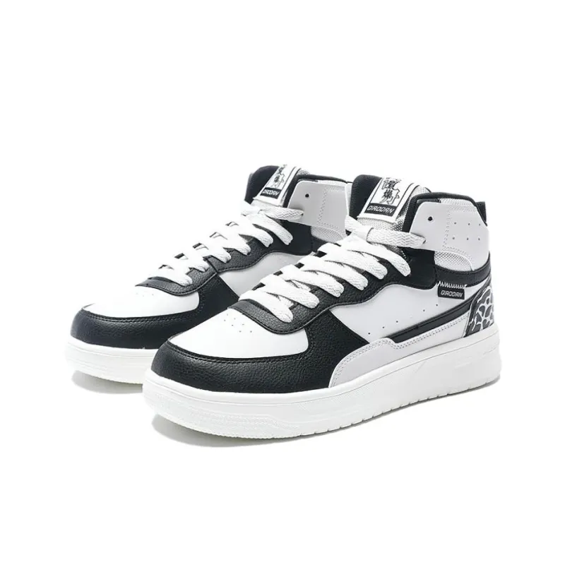 QIAODAN Dry Anti Slip Wear Resistant High Top Skateboard Shoes Men's White Black-2