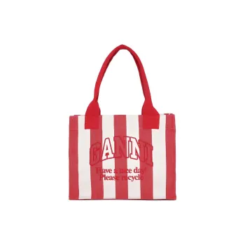 GANNI Recycled Cotton Tote Bag, Shopping Bag, Handbag Large Size Women's Red & White