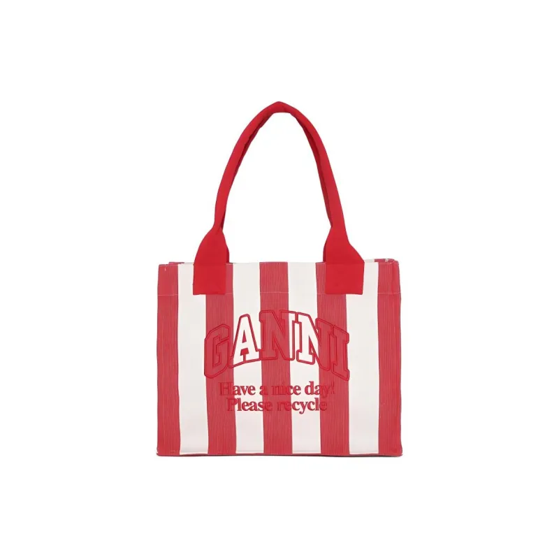 GANNI Recycled Cotton Tote Bag, Shopping Bag, Handbag Tubas Women's Red & White-0