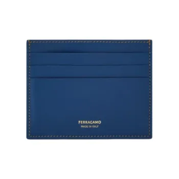 FERRAGAMO Cow Leather Card Holder Regular Women's Blue Green