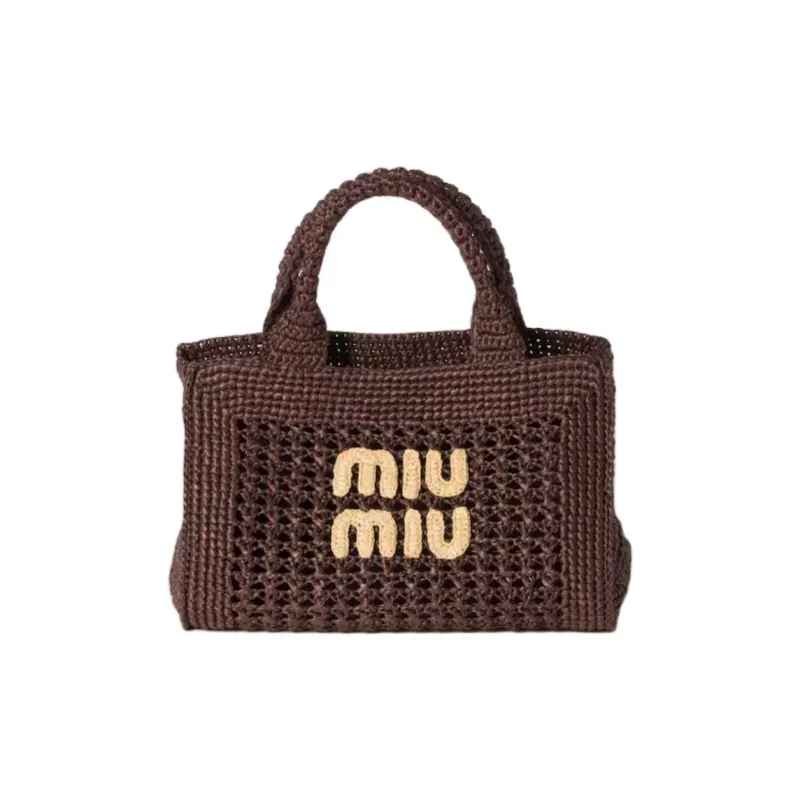 MIU MIU Synthetic Raffia Shoulder Bag, Crossbody Bag, Handbag Women's Dark Brown-0