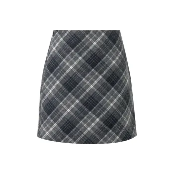 3COLOUR Casual Short Skirts Women's Silent Gray Plaid