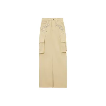 Self-portrait Embellished Denim Cargo Maxi Skirt