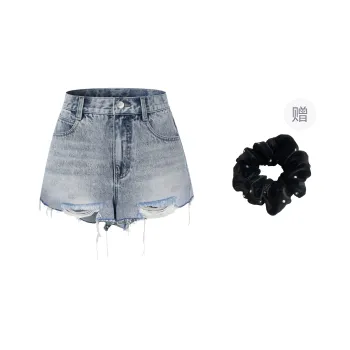 Three Quarters Denim Shorts Women's Blue