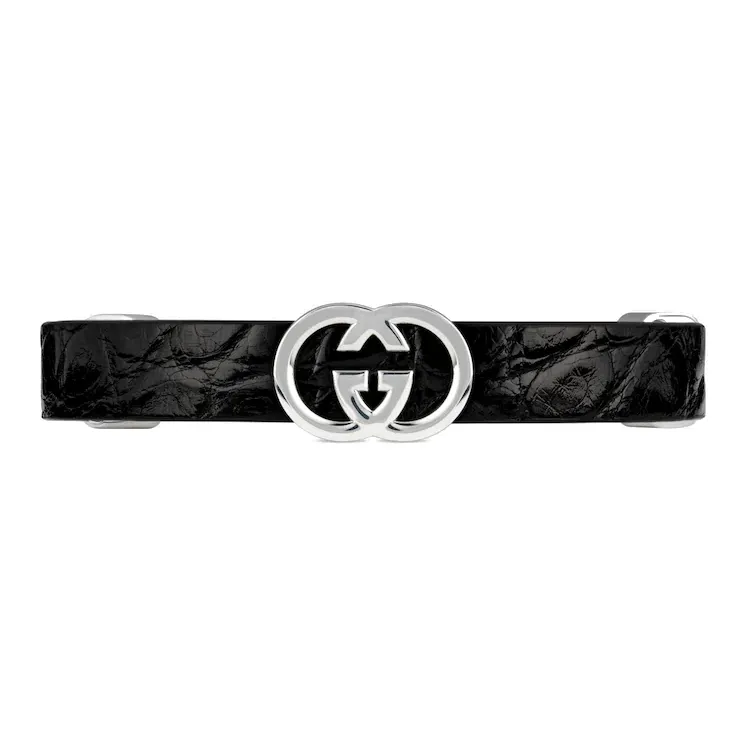 GUCCI Crocodile Leather Wristbands Men's Black-1