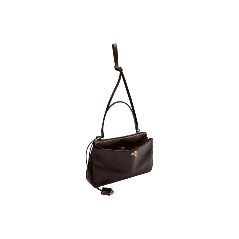 Balenciaga Leather One Shoulder Handbag Medium Size Women's Dark Brown-1