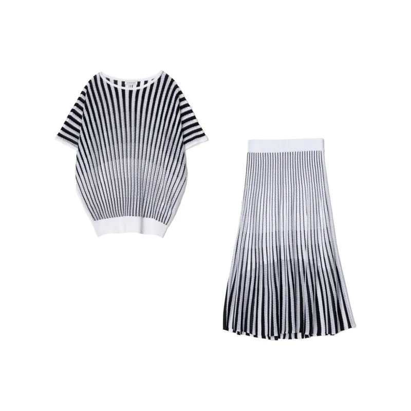 CLUB MONACO Skirt Set Women's Black White Stripes-0