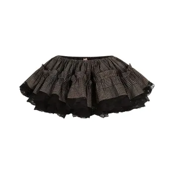Selkie Collection FW24 Casual Short Skirts Women's Brown Base With Houndstooth Plaid Print