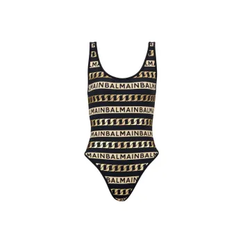 BALMAIN Striped Logo print Swimsuit
