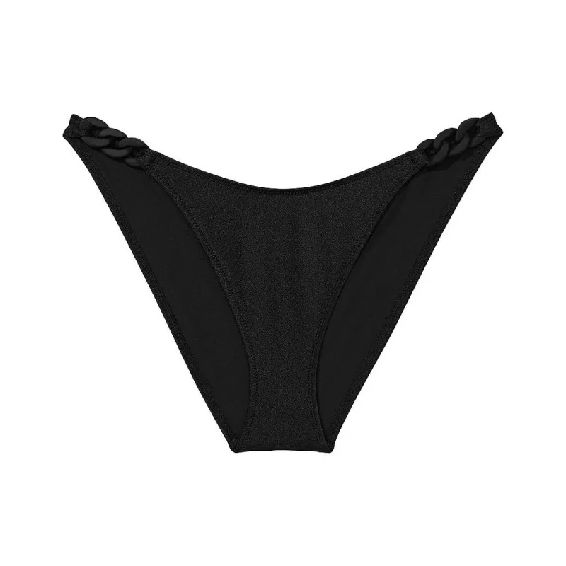 Victoria's Secret Chain-Link High-Leg Cheeky Bikini Bottom / B Swimming Shorts Women's Black-0