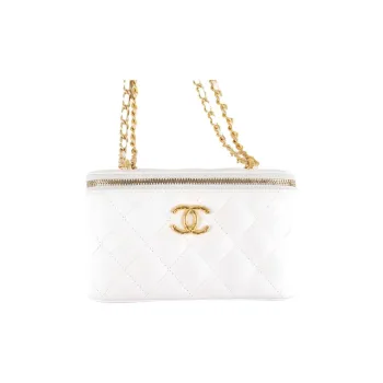 CHANEL Patent Leather Glossy Leather Box Bag, Makeup Bag, Storage Bag, Crossbody Bag, Shoulder Bag Women's White