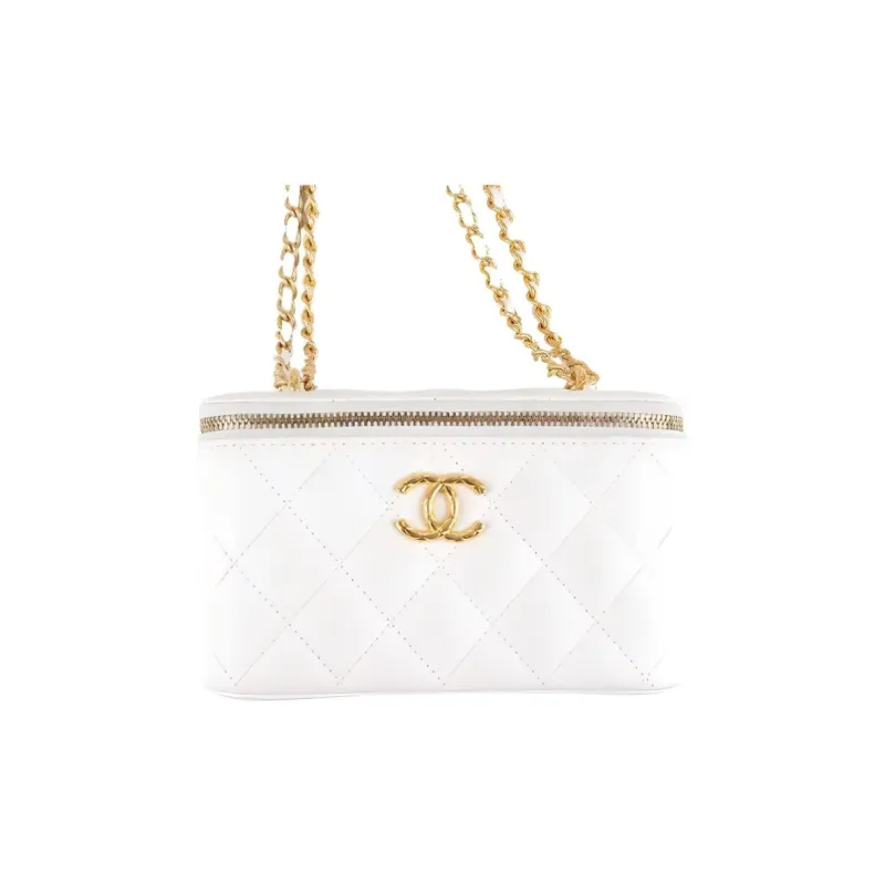 CHANEL Patent Leather Glossy Leather Box Bag, Makeup Bag, Storage Bag, Crossbody Bag, Shoulder Bag Women's White-0