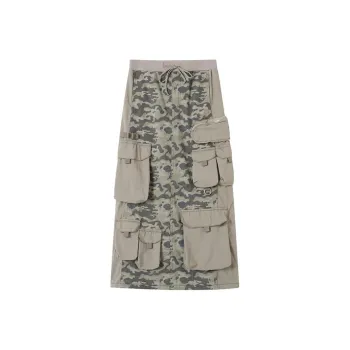 WULISHAONIAN Knit Panel Straight Fit Silhouette Workwear Skirt Women's Camouflage