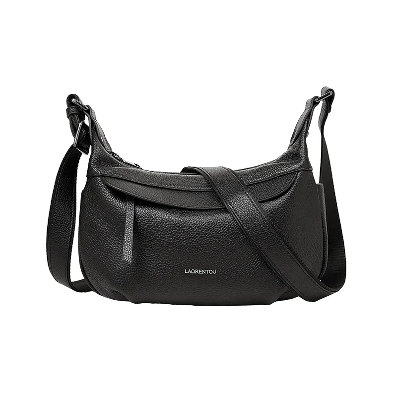 Old Man's Head Top Grain Cow Leather Shoulder Bag Women's Black-0