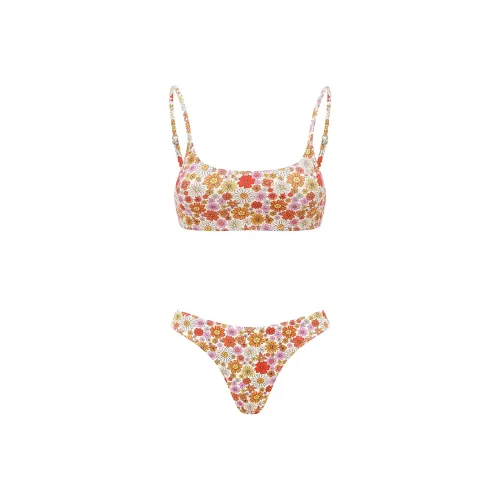 YUKARI SWIM Two Piece Swimsuits Women's Orange Floral Pattern