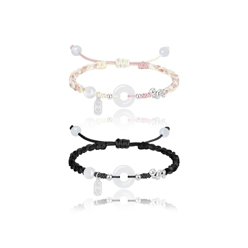 MAGICPOLE Alloy Fabric Rope Bracelets Unisex Black/Pink Color-0