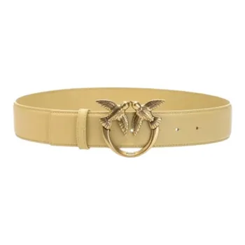 PINKO Metal Leather Belts Unisex Beige Width  4cm