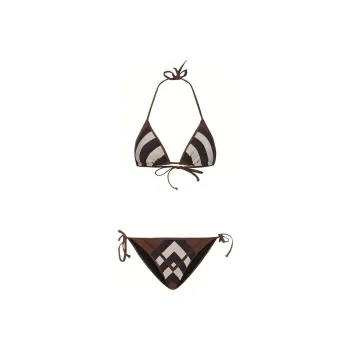 Burberry Chevron Check Stretch Triangle Bikini 'Dark Birch Brown'