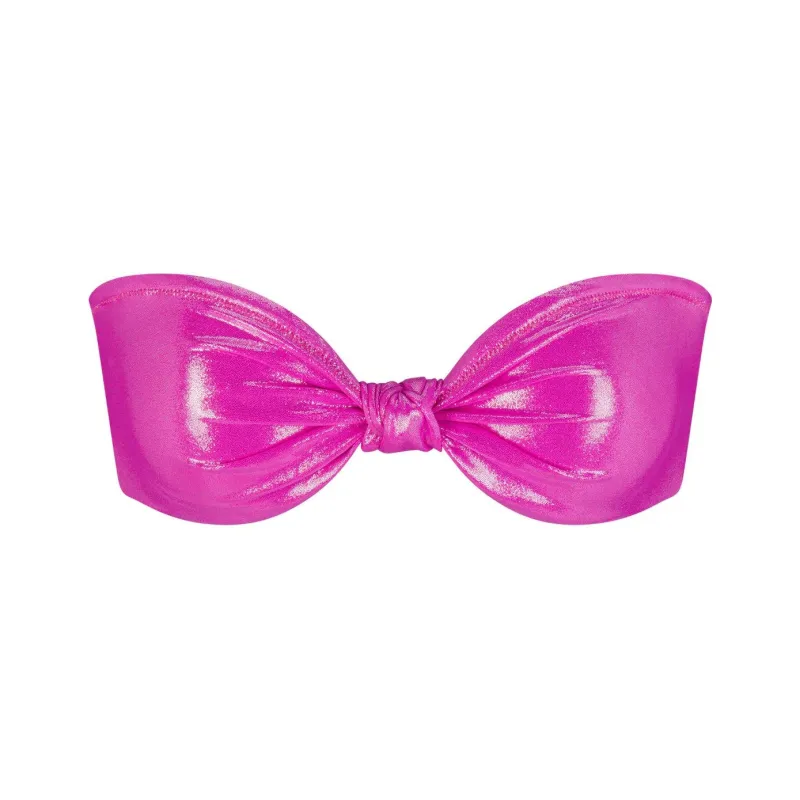 SKIMS LIQUID SHINE SWIM KNOTTED BANDEAU BIKINI TOP Bikini Women's Lollipop/Popstick-0