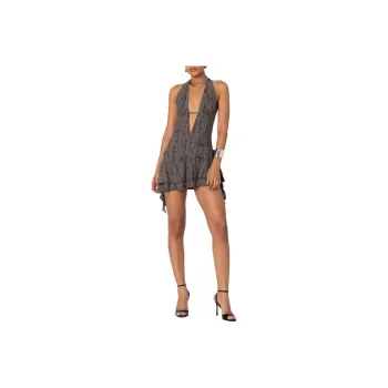 Edikted Shredded Backless Halter Mini Dress Sleeveless Dress Women's