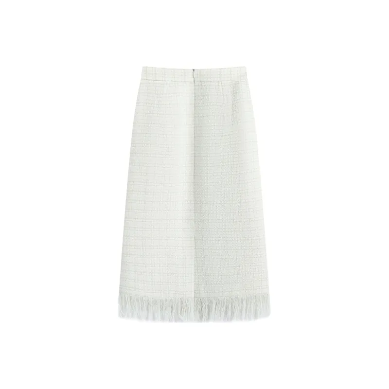 Famanxuan Casual Long Skirt Women's Sea Salt Apricot White-0