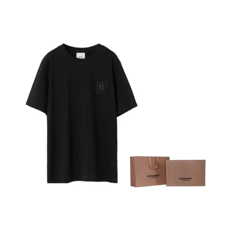 Burberry SS23 Letter Embroidery Drop Shoulder T-shirt Black-5