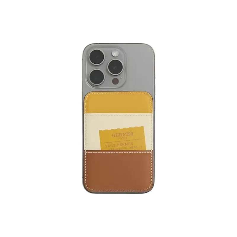 HERMES Magsafe Swift Calfskin Card Holder Women's Gold & Coconut & Sun & Wood-3