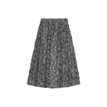 SCANLAN THEODORE Tinsel Fringe Full Skirt Casual Long Skirts Women's Dark Silver