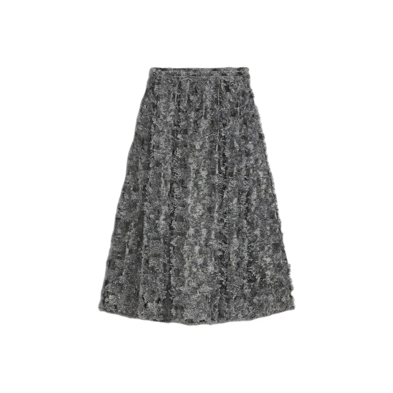 SCANLAN THEODORE Tinsel Fringe Full Skirt Casual Long Skirts Women's Dark Silver-0