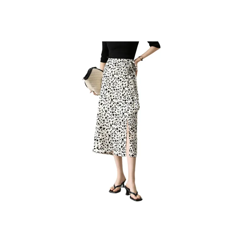 Mo Han Yi Mei SS24 Casual Long Skirt Women's White Floral-0