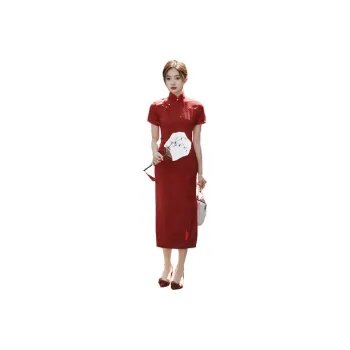 Red Colored Clothes Cheongsam Women's Auspicious