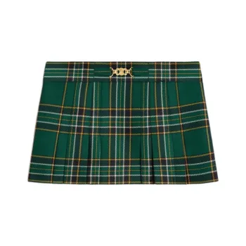 CELINE Pleated Mini Skirt In Tartan Wool