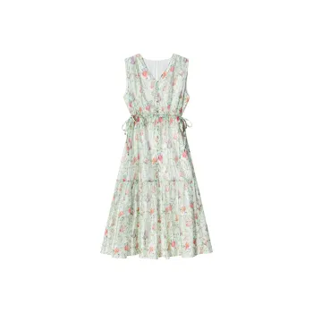 XIRAN Sleeveless Dress Women's Apricot Base With Colorful Blossoms