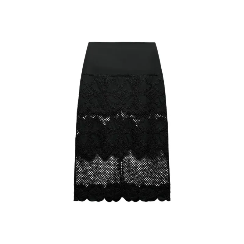 ZARA ZW Series Casual Long Skirts Women's Black-0