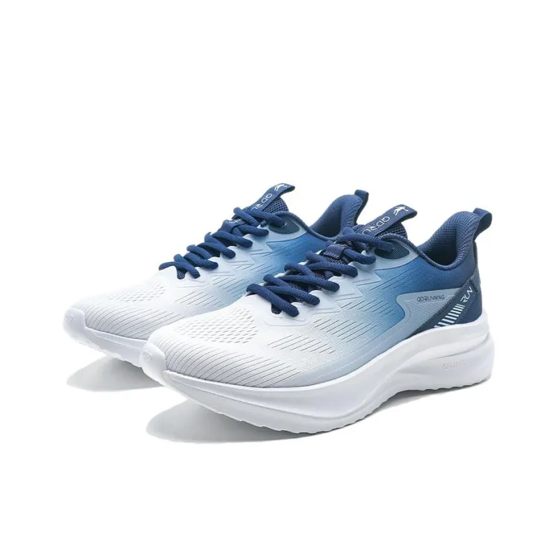 QIAODAN Anti Slip Wear Resistant Low Top Running Shoes Men's White Blue-2
