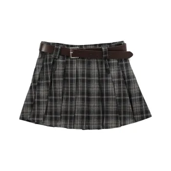 HTHK Casual Short Skirts Women's Black Plaid, Coffee Plaid