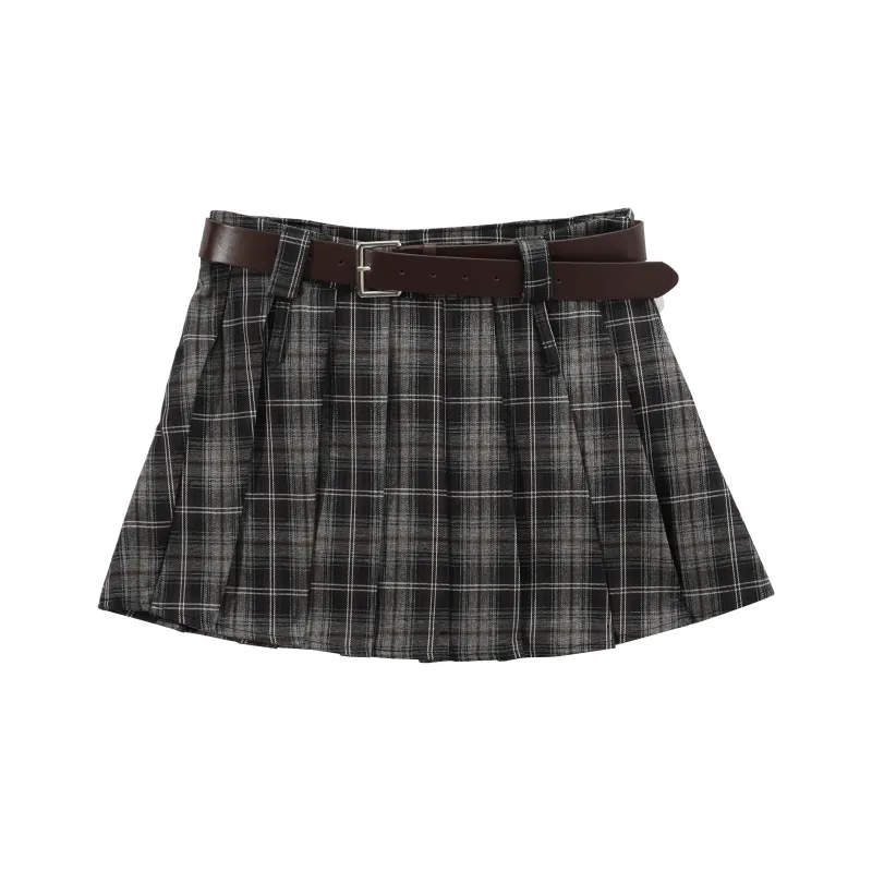 HTHK Casual Short Skirts Women's Black Plaid, Coffee Plaid-0