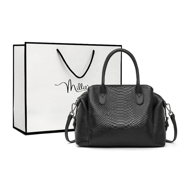 MILLIE'S Cow Leather Shoulder Bag, Crossbody Bag, Handbag Regular Women's Black-0