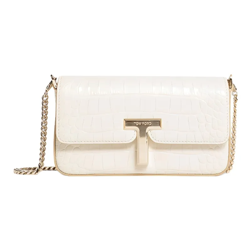 TF Cow Leather Shoulder Bag Women's White-0