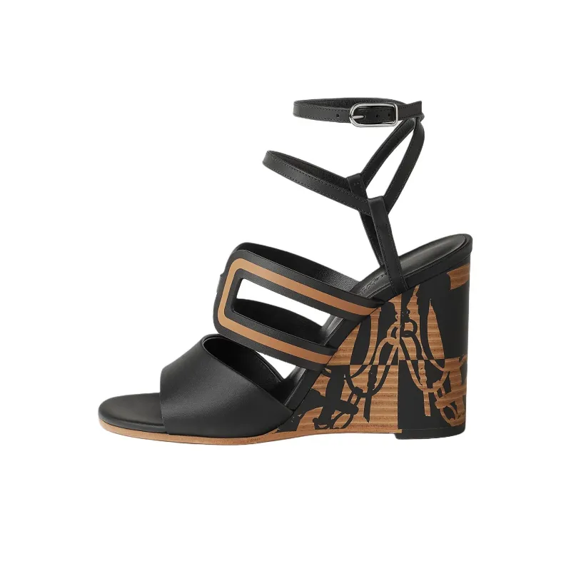 HERMES Klara One Strap Sandals 10cm Women's Black-0